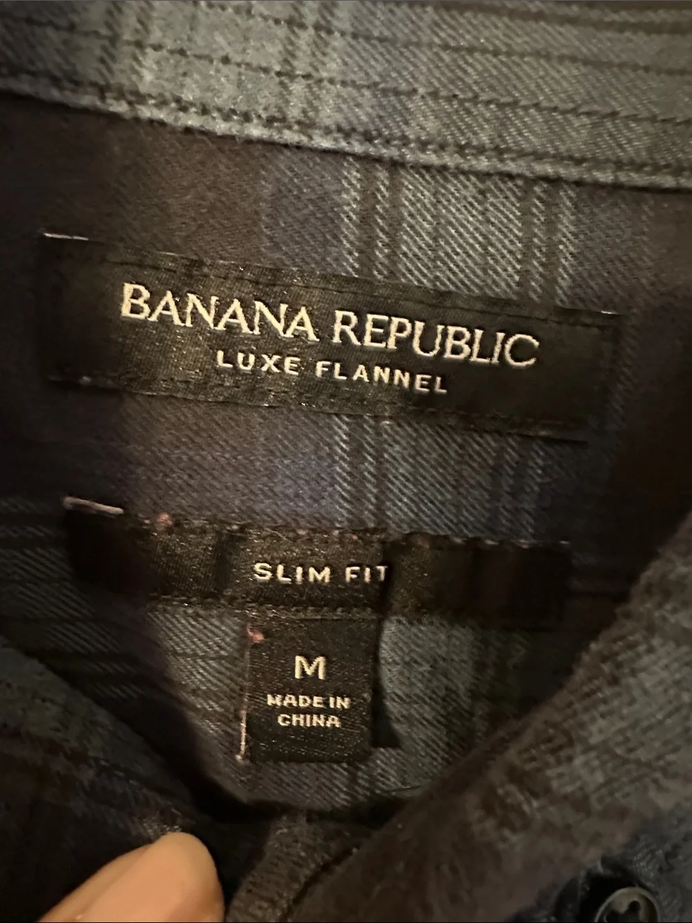 Banana Republic Men's Dark Gray and Light Blue Plaid Button-Down Shirt